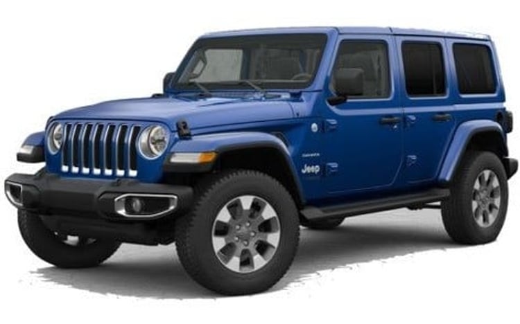 Blue Jeep Wrangler for rent in Sharjah