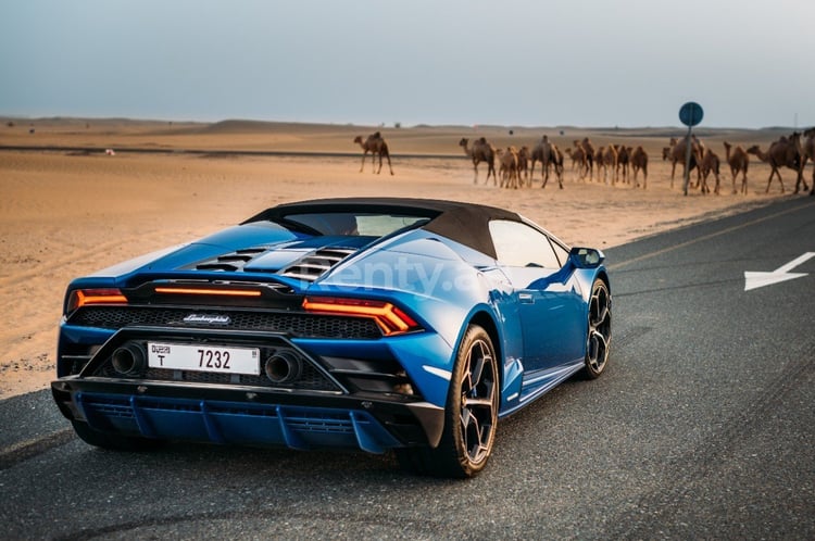 Blu Lamborghini Evo Spyder in affitto a Dubai 3