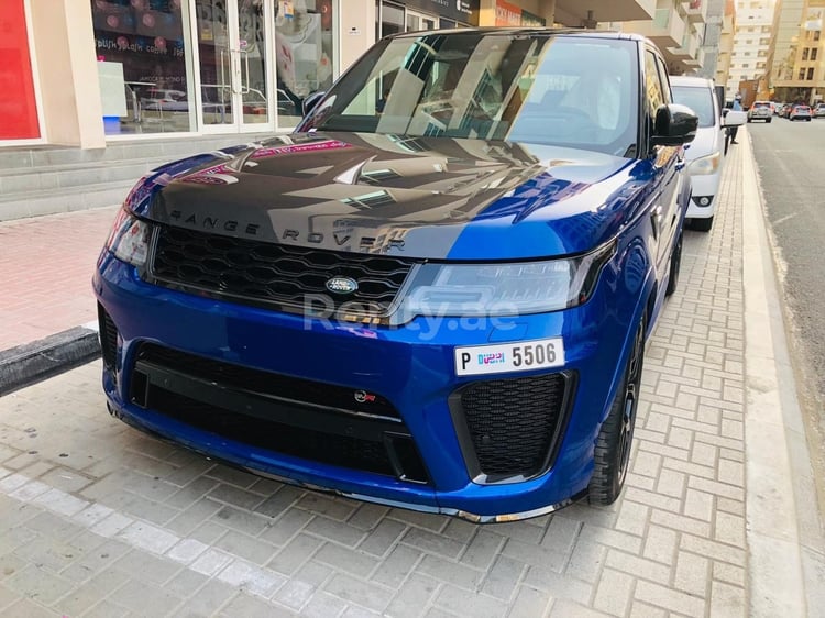 Blue Range Rover Sport SVR for rent in Dubai 3