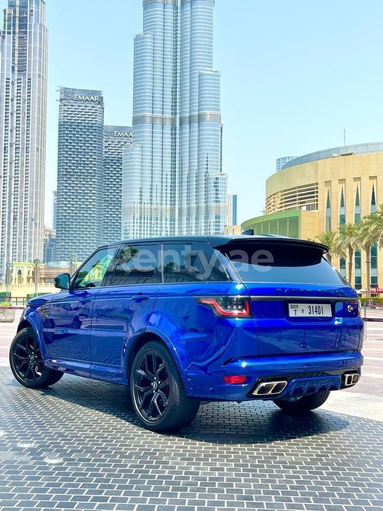 Blue Range Rover Sport SVR for rent in Dubai 2