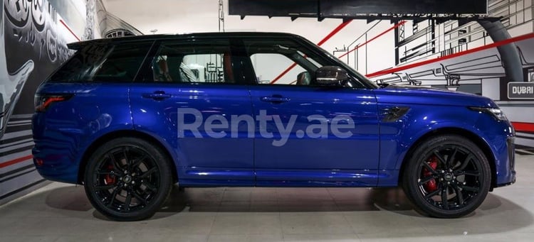 Blue Range Rover Sport SVR for rent in Dubai 1