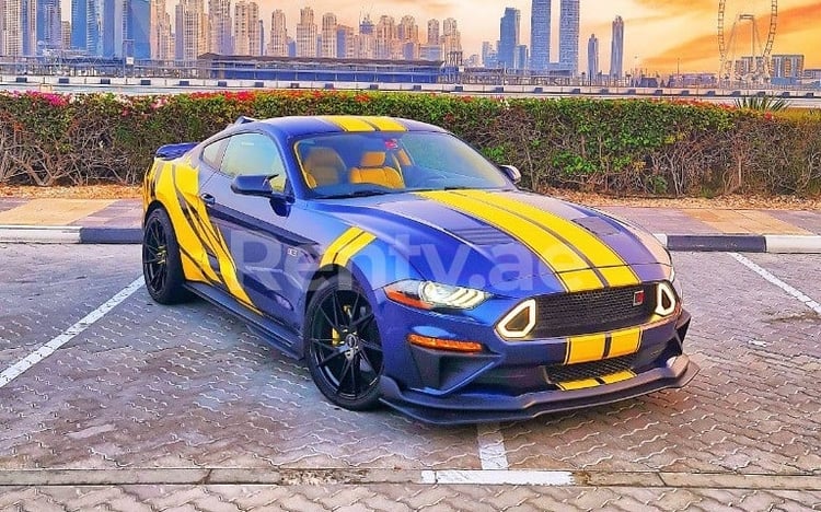 Dark Blue Ford Mustang for rent in Sharjah