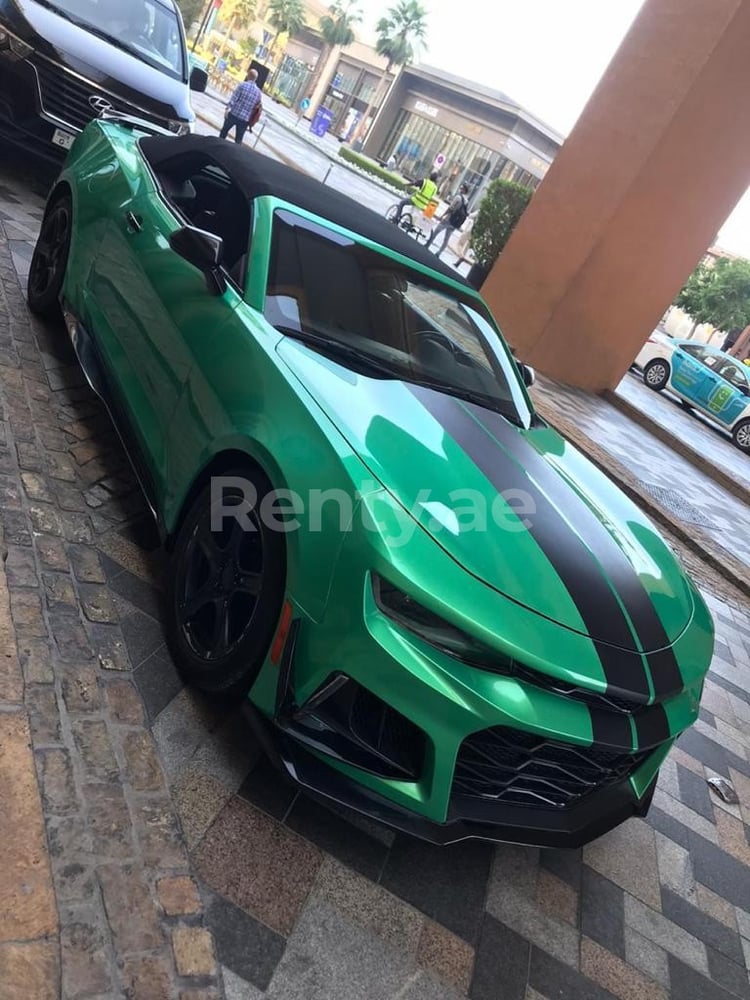 Green Chevrolet Camaro for rent in Dubai 2