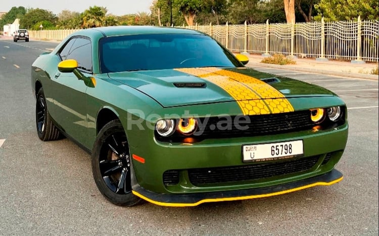 Green Dodge Challenger YG for rent in Dubai