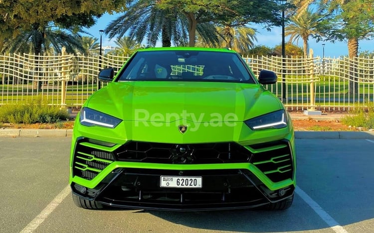 verde Lamborghini Urus in affitto a Dubai