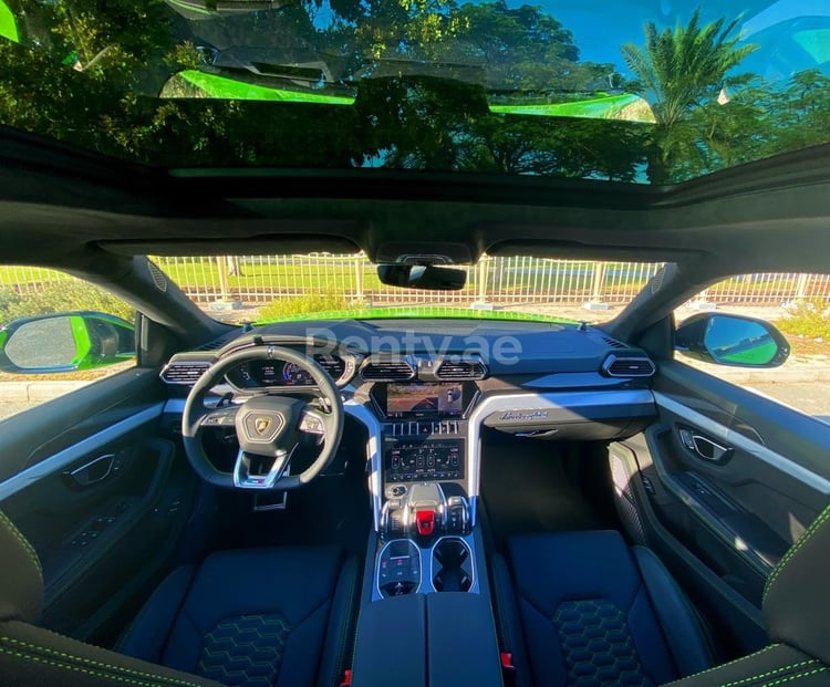 Green Lamborghini Urus for rent in Sharjah 1