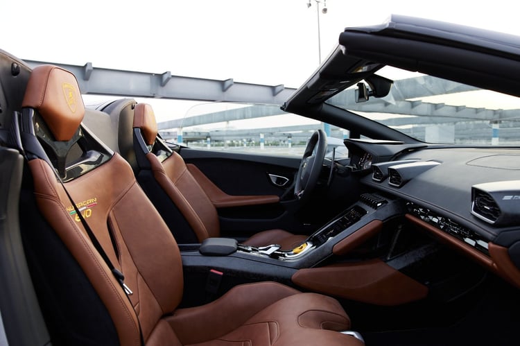 Grigio Lamborghini Huracan Evo Spyder in affitto a Abu-Dhabi 4