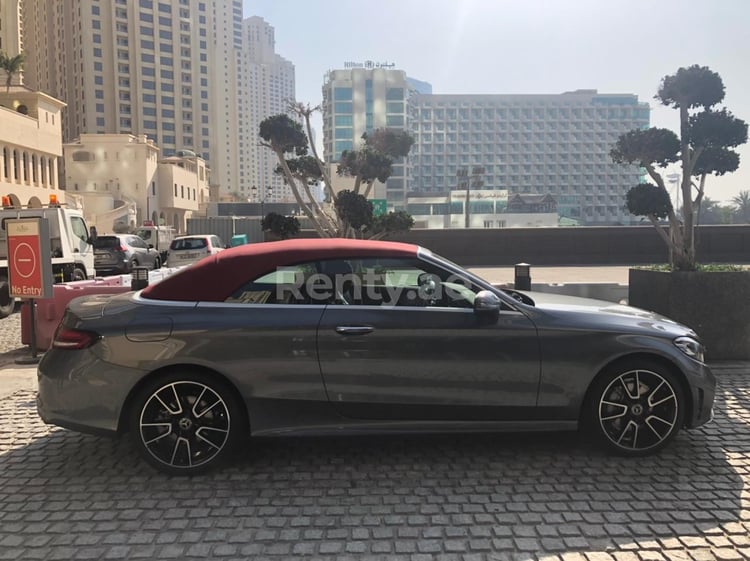 Dark Grey Mercedes C200 Cabrio for rent in Dubai 2