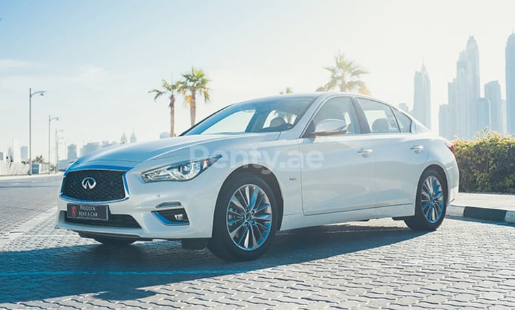 White Infiniti Q50 for rent in Abu-Dhabi 2