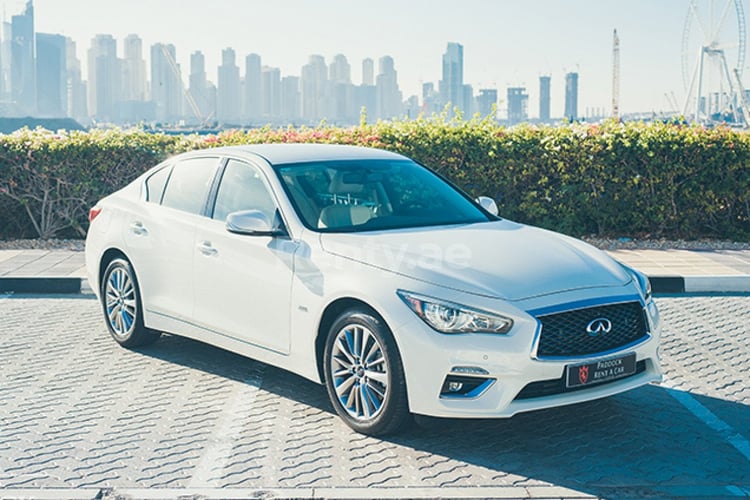 White Infiniti Q50 for rent in Abu-Dhabi 2