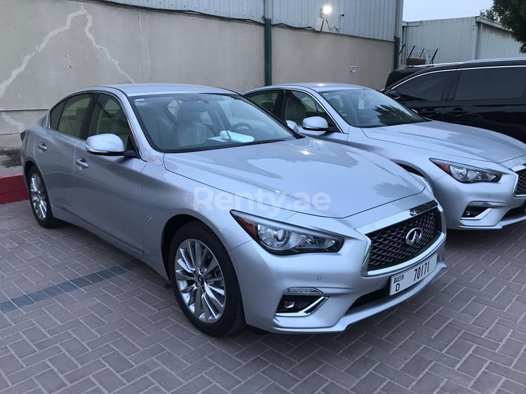 Silver Infiniti Q50 for rent in Abu-Dhabi 1