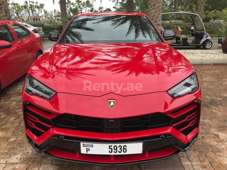 Red Lamborghini Urus for rent in Abu-Dhabi 5