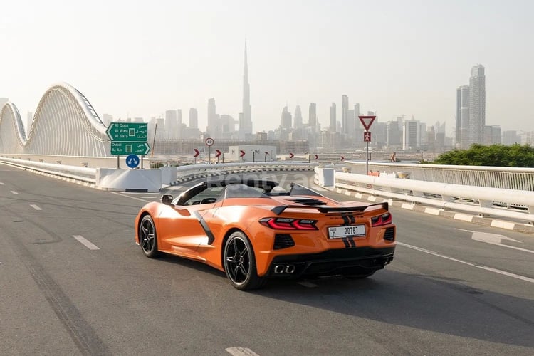 Orange Chevrolet Corvette for rent in Dubai 1