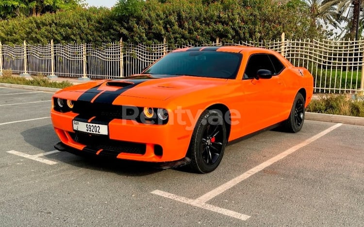 Orange Dodge Challenger for rent in Sharjah