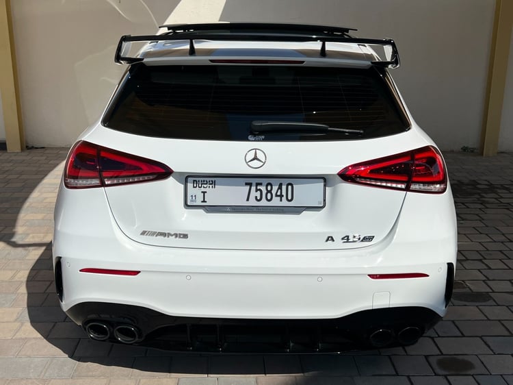 Pearl White Mercedes A Class A45 AMG S for rent in Abu-Dhabi 1