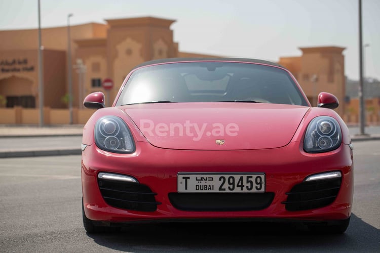 Red Porsche Boxster 981 for rent in Dubai 3