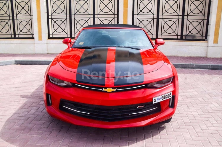 Red Chevrolet Camaro cabrio for rent in Dubai 2