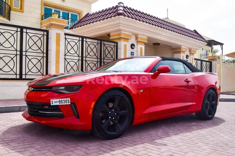 Red Chevrolet Camaro cabrio for rent in Dubai 3