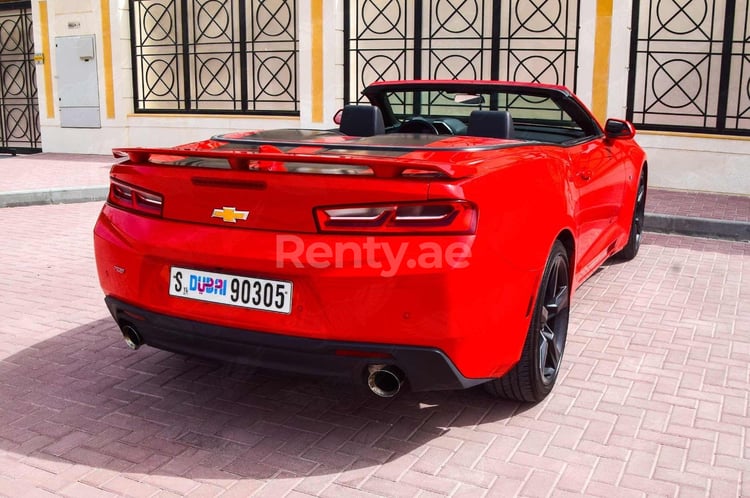 Red Chevrolet Camaro cabrio for rent in Sharjah 4