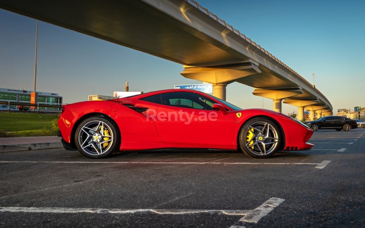 Red Ferrari F8 Tributo Spider for rent in Dubai 1