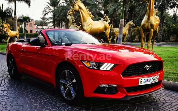 在迪拜租赁红色 Ford Mustang Convertible