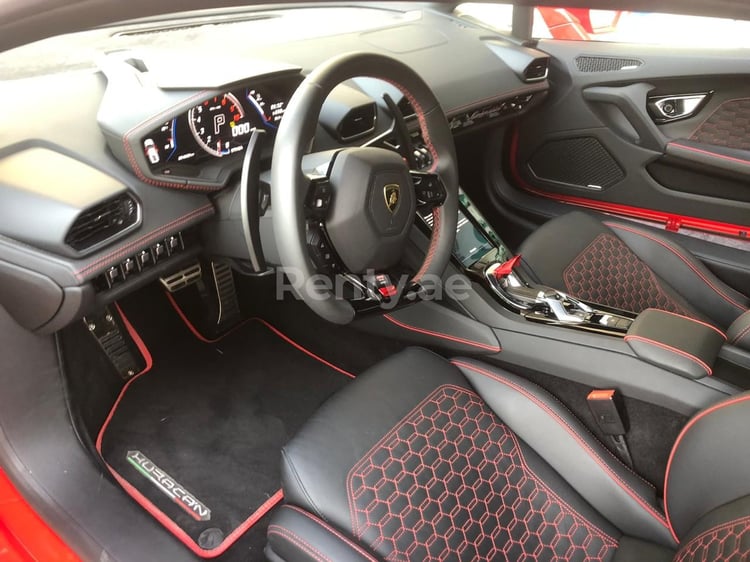 Red Lamborghini Huracan Evo Coupe for rent in Sharjah 3