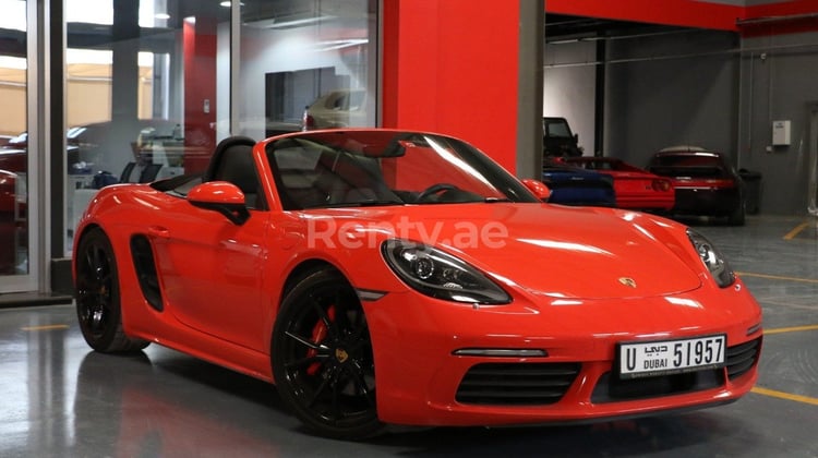 Red Porsche Boxster 718S for rent in Dubai