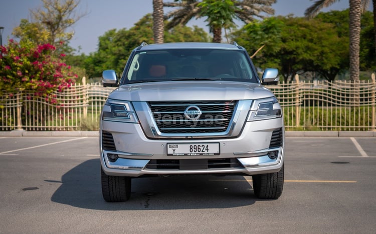 Silver Grey Nissan Patrol Platinum V6 for rent in Dubai 2