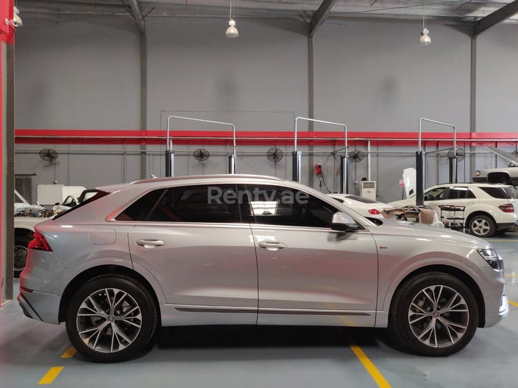 Silver Audi Q8 for rent in Abu-Dhabi 1