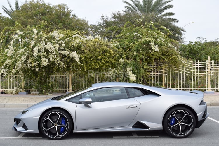 Silver Lamborghini Evo for rent in Dubai 3