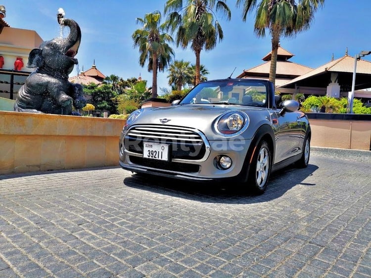 Silver Mini Cooper cabrio for rent in Dubai 2