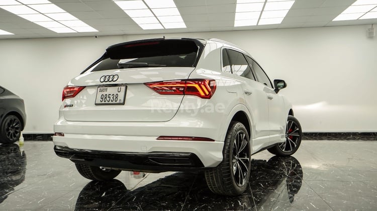 White Gray 2021 Audi Q3 with RS3 bodykit for rent in Dubai 2