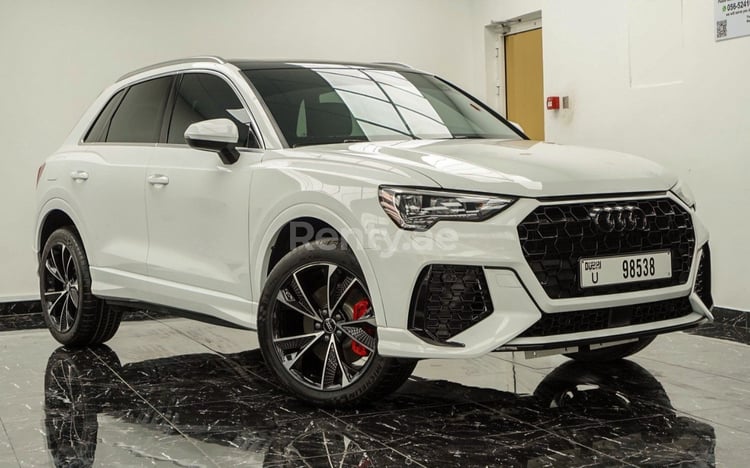 White Gray 2021 Audi Q3 with RS3 bodykit for rent in Sharjah