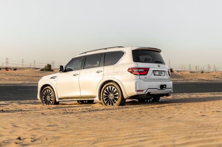 White 2021 Nissan Patrol Platinum for rent in Abu-Dhabi 1