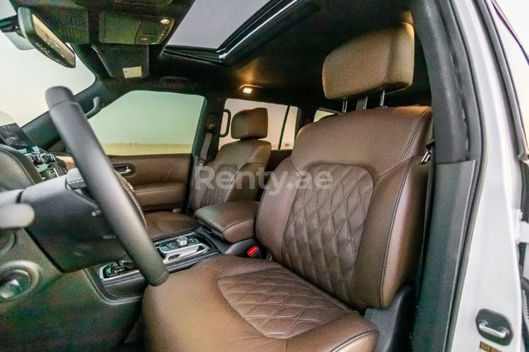 White 2021 Nissan Patrol Platinum for rent in Dubai 2