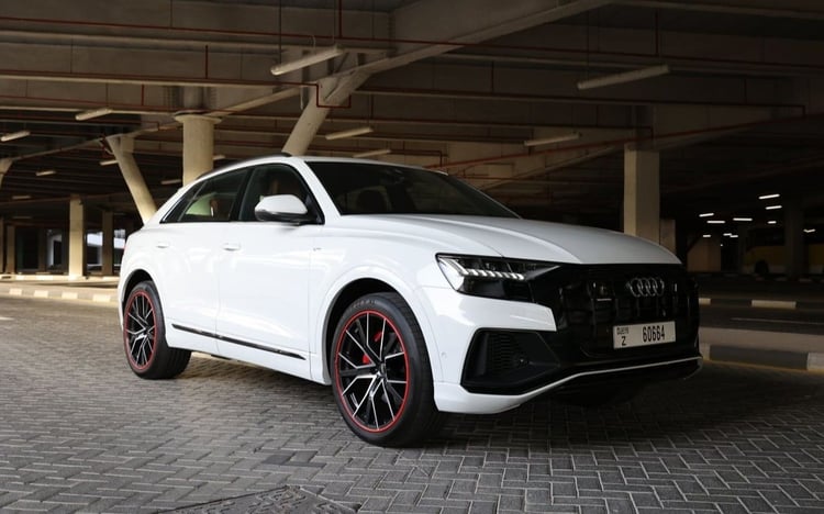 White Audi Q8  55TFSI quattro for rent in Sharjah