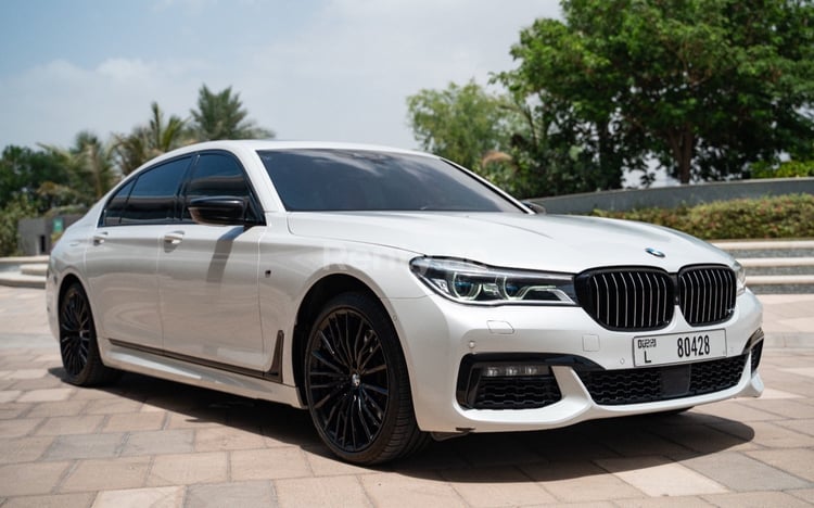 White BMW 750 XDrive for rent in Dubai