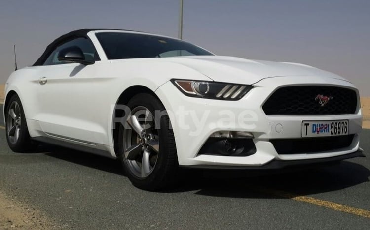 White Ford Mustang Convertible for rent in Sharjah