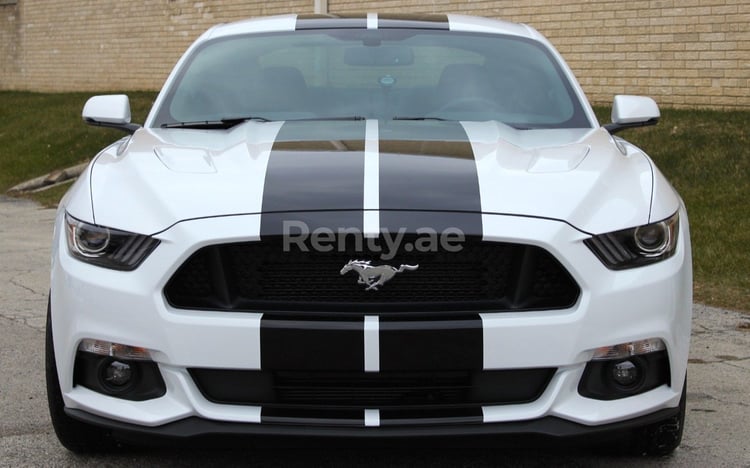 White Ford Mustang Coupe for rent in Abu-Dhabi