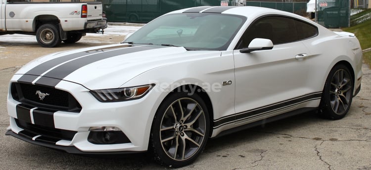 White Ford Mustang Coupe for rent in Abu-Dhabi 3