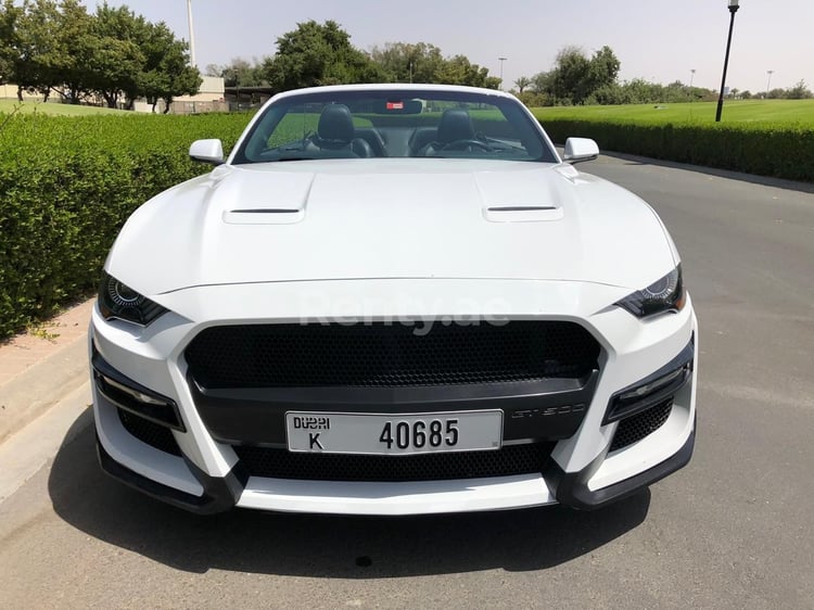 White Ford Mustang for rent in Dubai 2