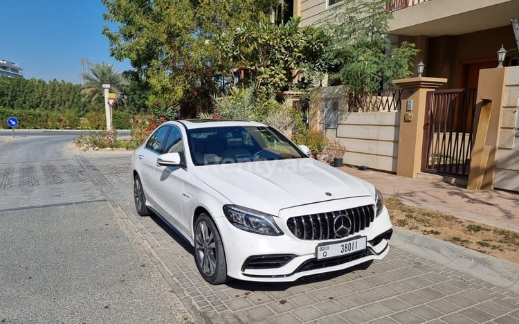 White Mercedes C Class for rent in Sharjah