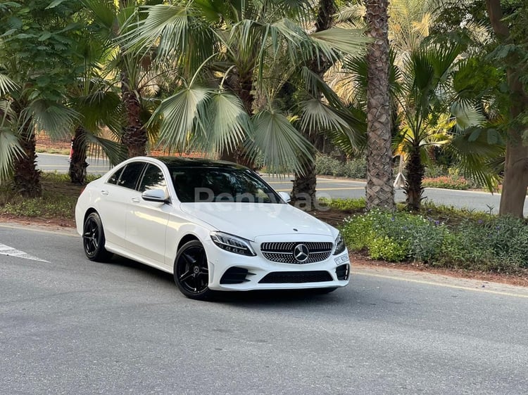 White Mercedes C Class for rent in Sharjah 1