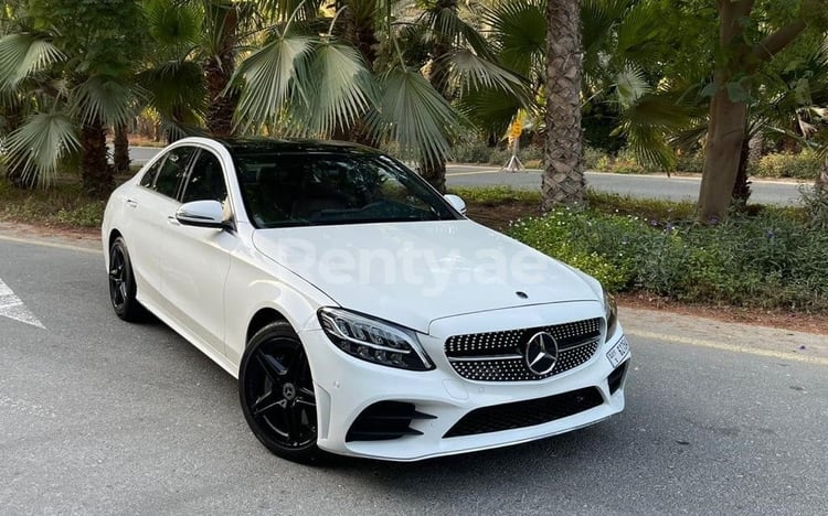 White Mercedes C Class for rent in Abu-Dhabi