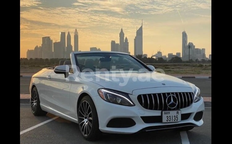 White Mercedes C300 Class for rent in Abu-Dhabi