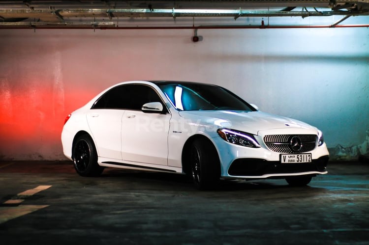 White Mercedes C300 for rent in Dubai 4