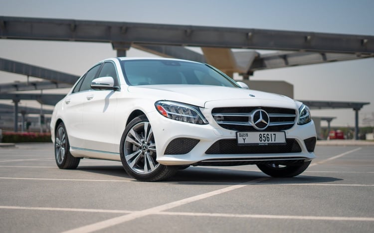 White Mercedes C300 for rent in Sharjah