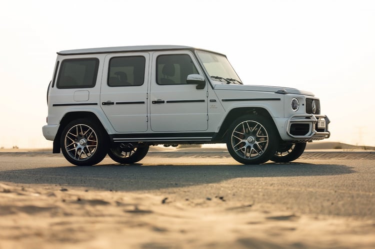 White Mercedes G63 AMG for rent in Sharjah 1