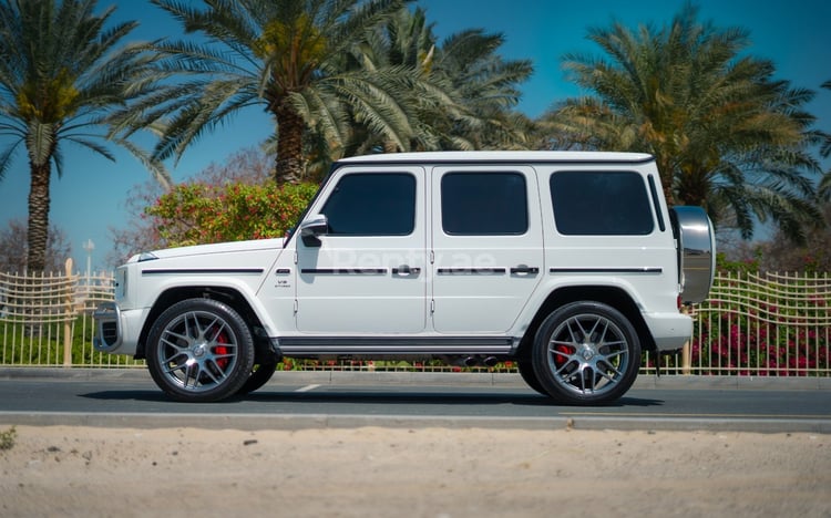 White Mercedes G63 AMG for rent in Dubai 2