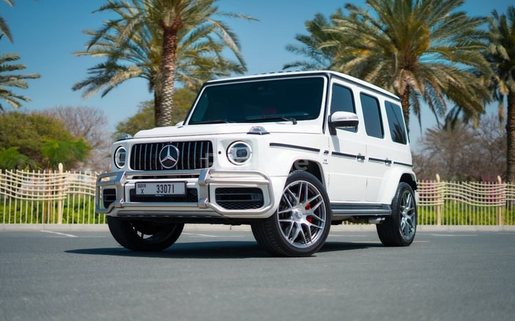 White Mercedes G63 AMG for rent in Sharjah